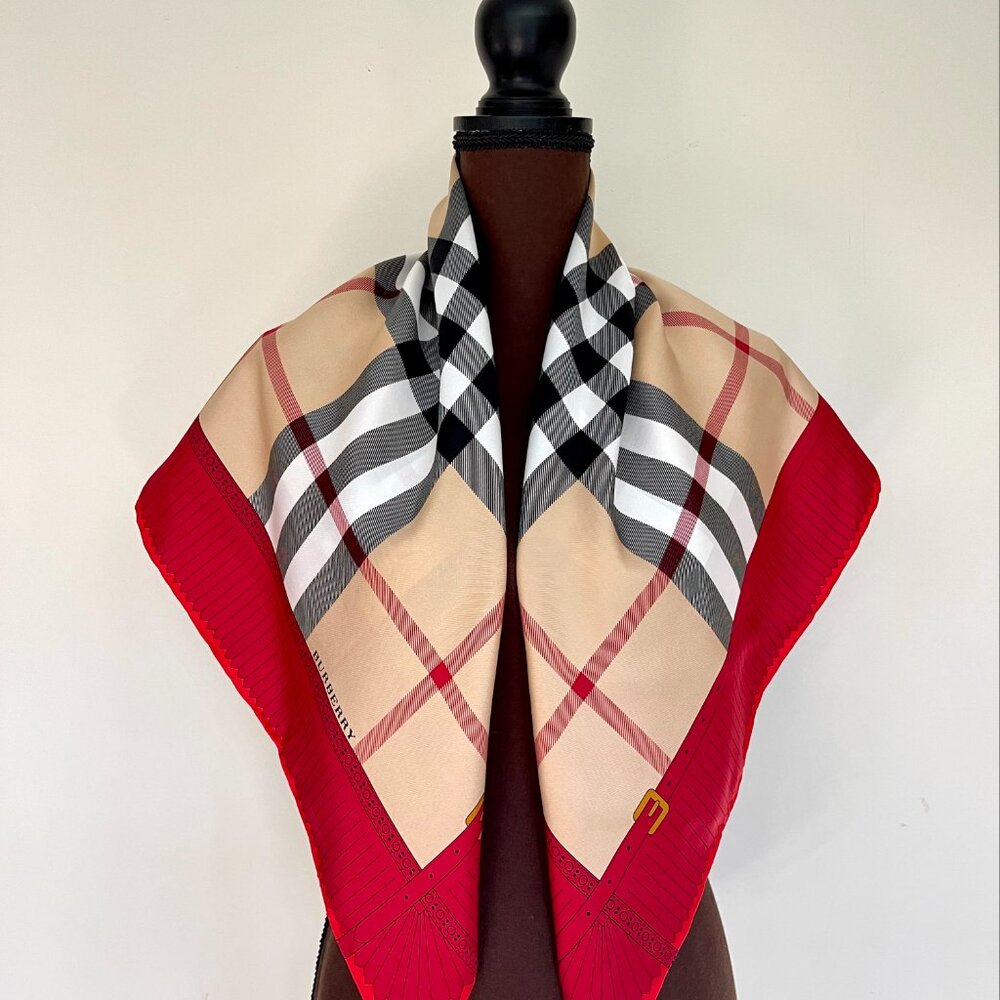 Display #6 New Burberry Scarf Beige with Red border